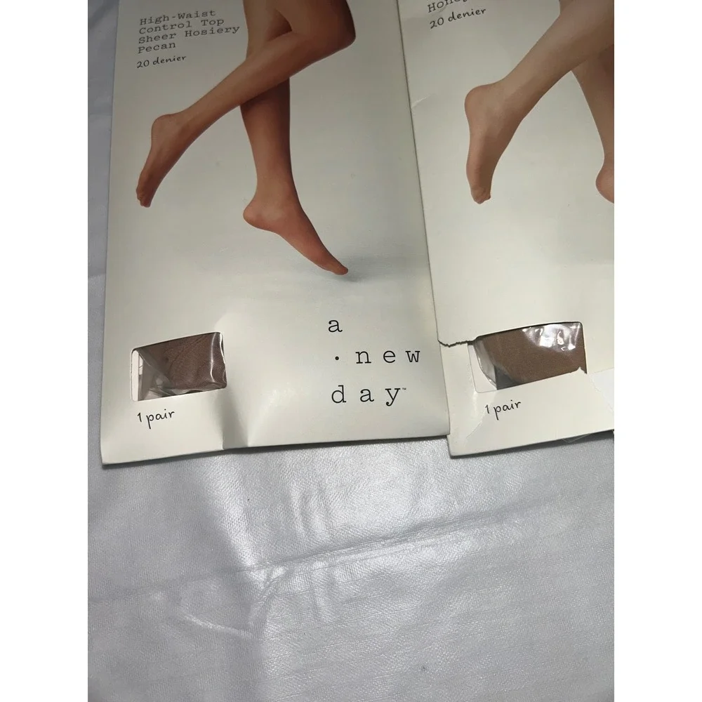 A New Day High-Waist Control Top Sheer Hosiery‎ Pecan Honey Beige 20D L/XL 2pk